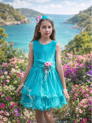 VESTIDO CEREMONIA NIÑA TURQUESA 